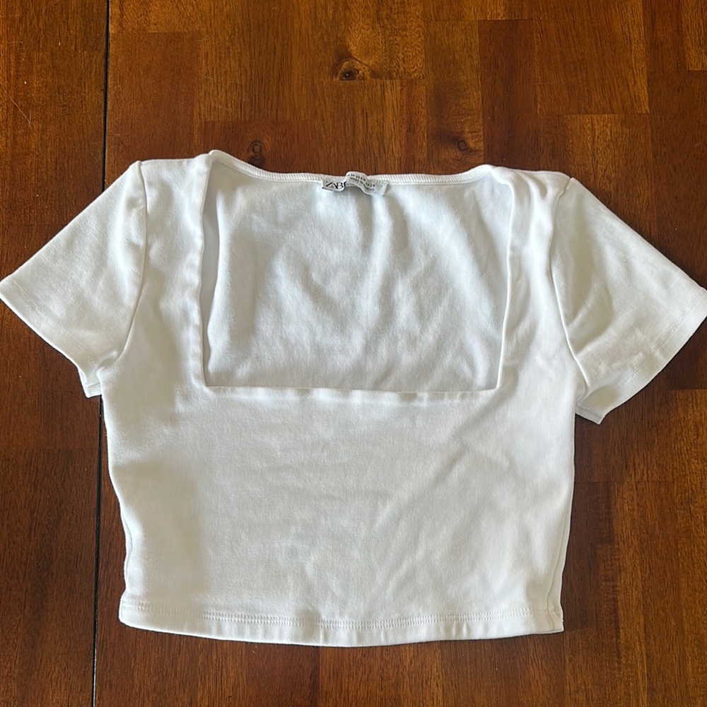 Zara White Square Neck Crop Top